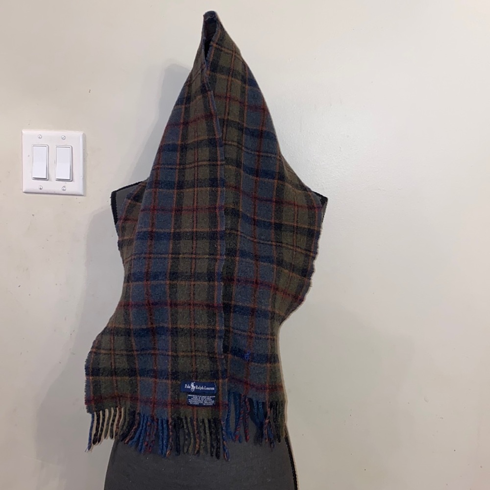 Polo by Ralph Lauren Plaid Wool Blend Scarf in Olive, Navy & Burgundy